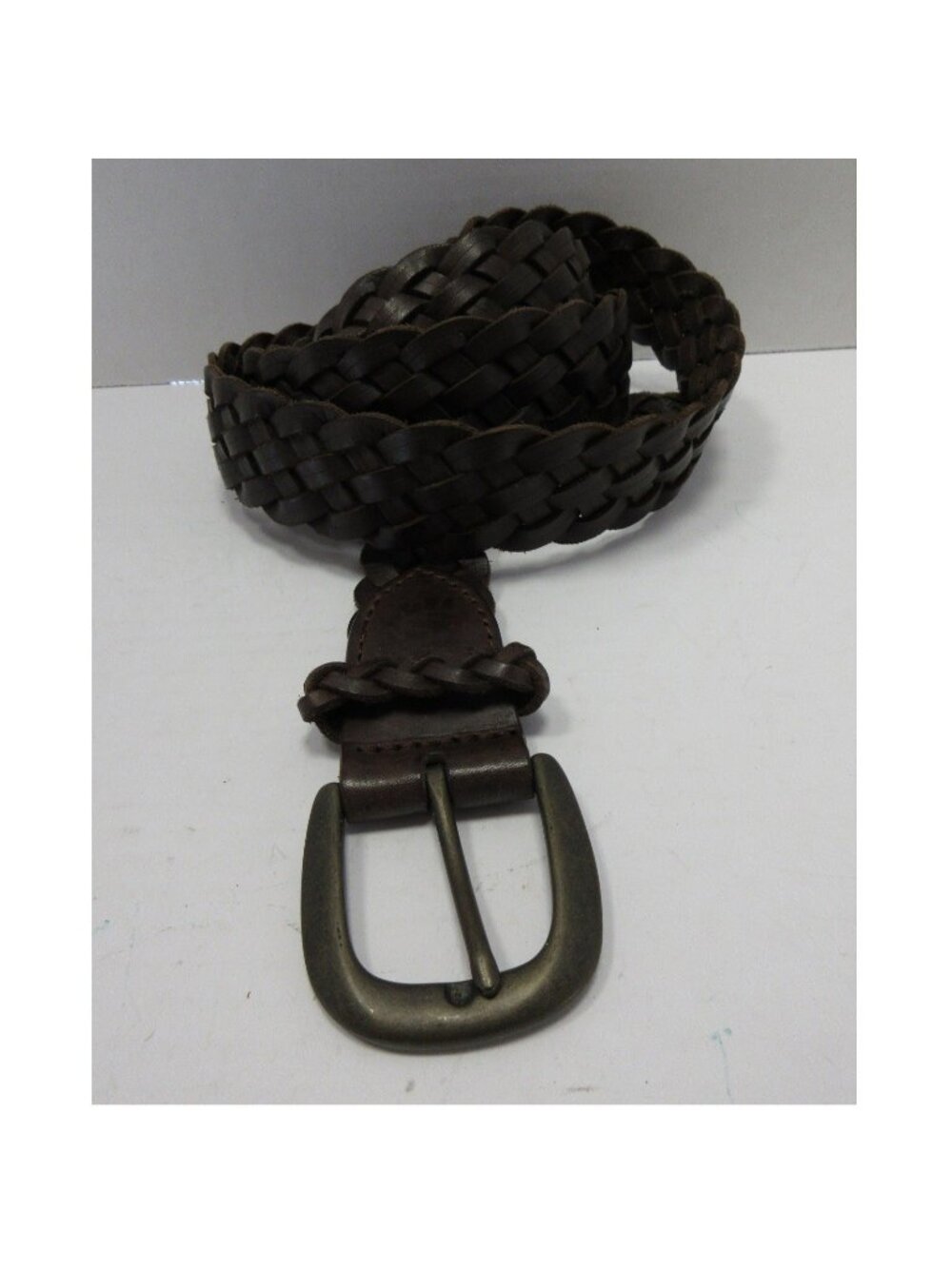 VGT J Crew Belt XL Braided Leather Woven Casual Brass Buckle Classic